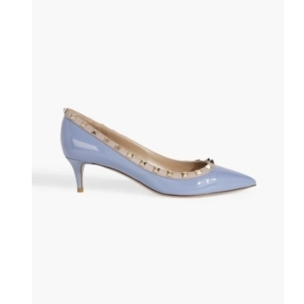 Valentino Garavani Powder Blue Patent Rockstud Kitten Heel Pumps